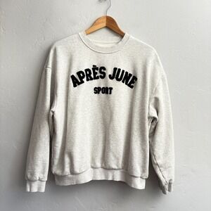 Apres June Sweatshirt Women Size Medium Heather Gray Embroidered Pullover